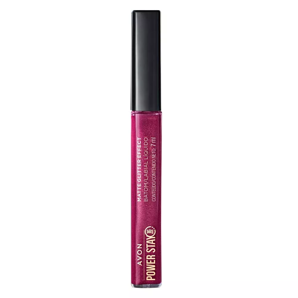 Batom Líquido Matte Glitter Effect Avon Power Stay - Malva Luminoso