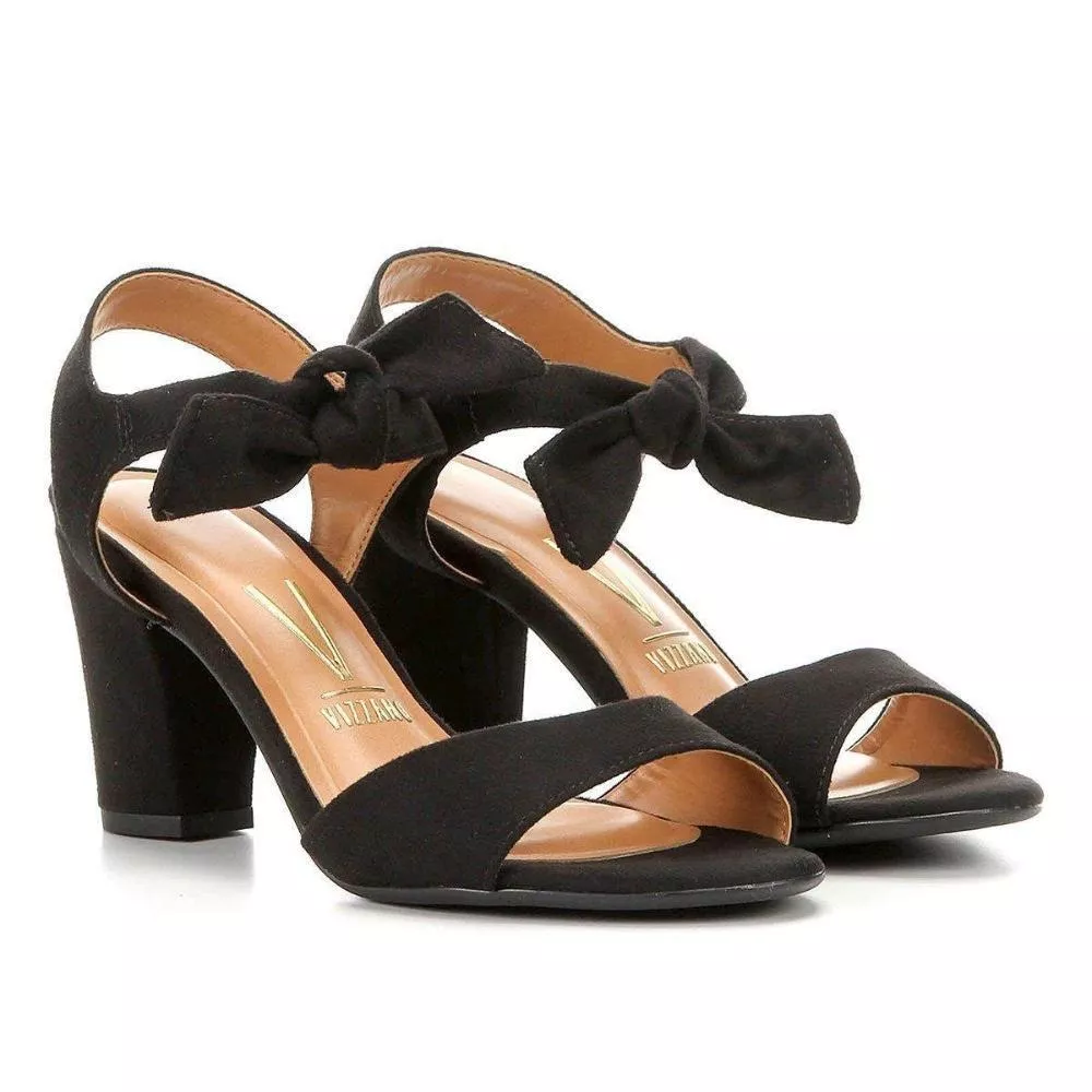 Sandália Vizzano Salto Grosso Laço Suede Feminina