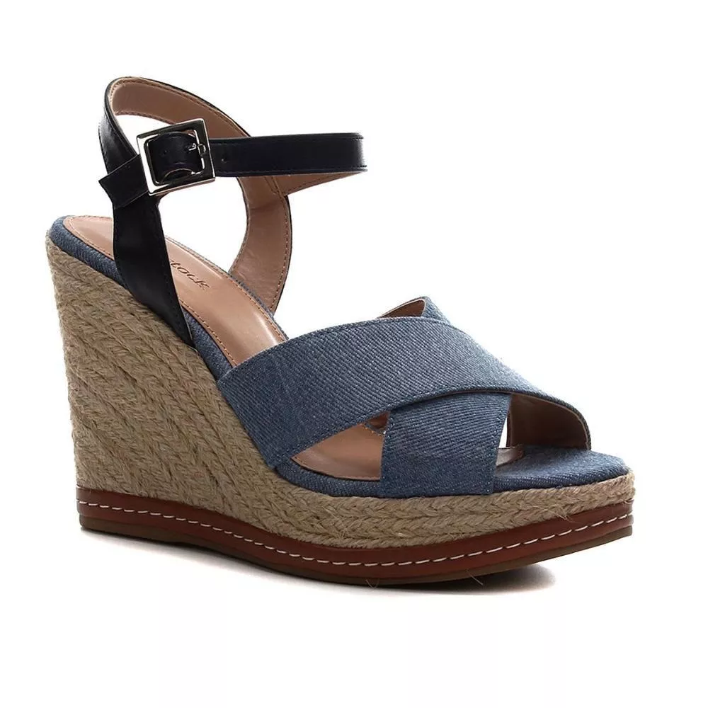 Sandália Anabela Shoestock Corda Jeans