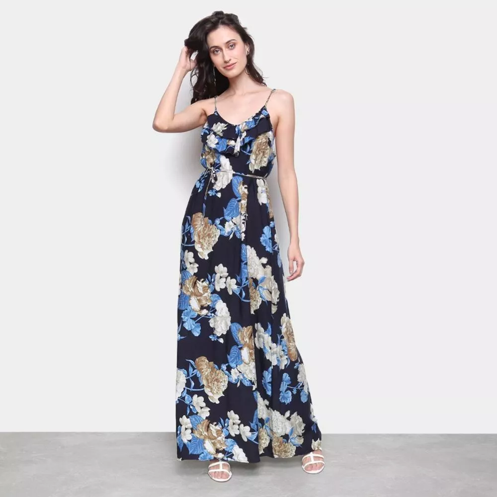 Vestido MS Fashion Longo Floral Amarração