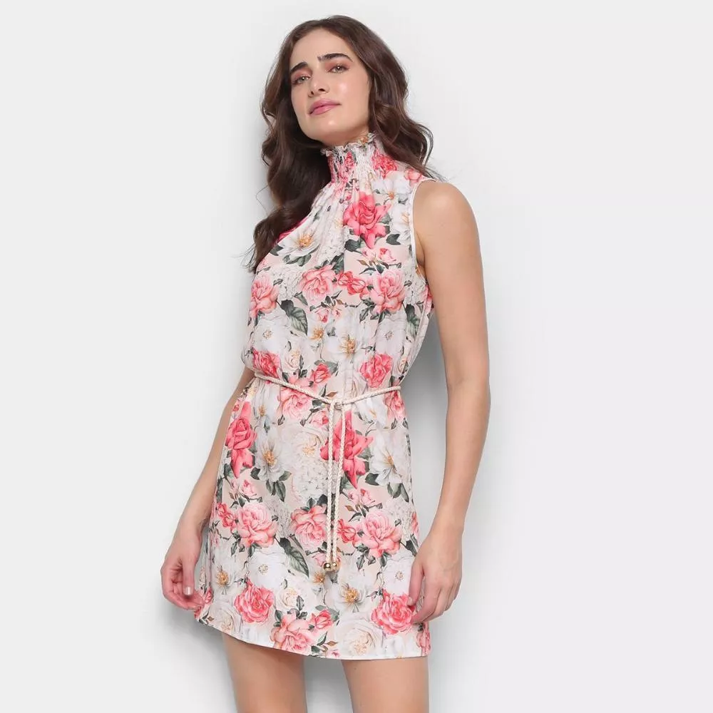 Vestido Lança Perfume Gola Franzida Floral Feminino