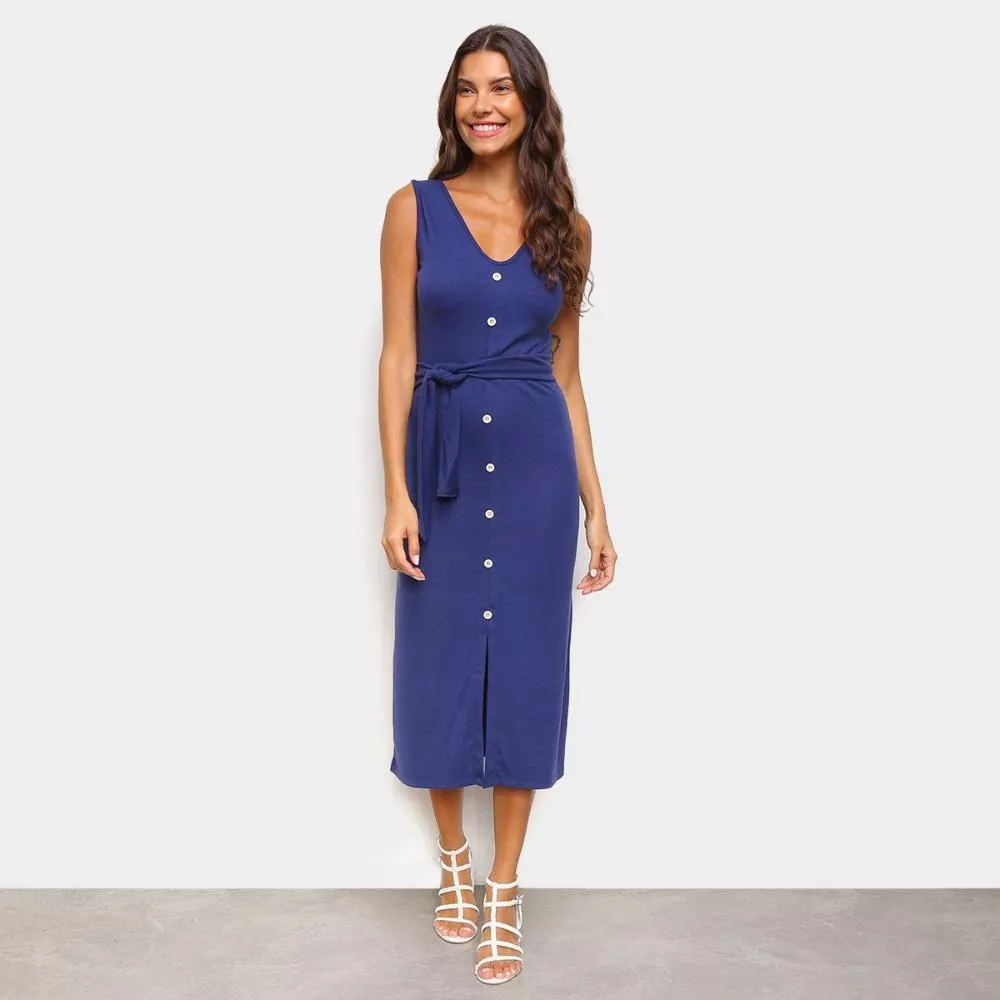 Vestido Volare Evasê Midi Botões