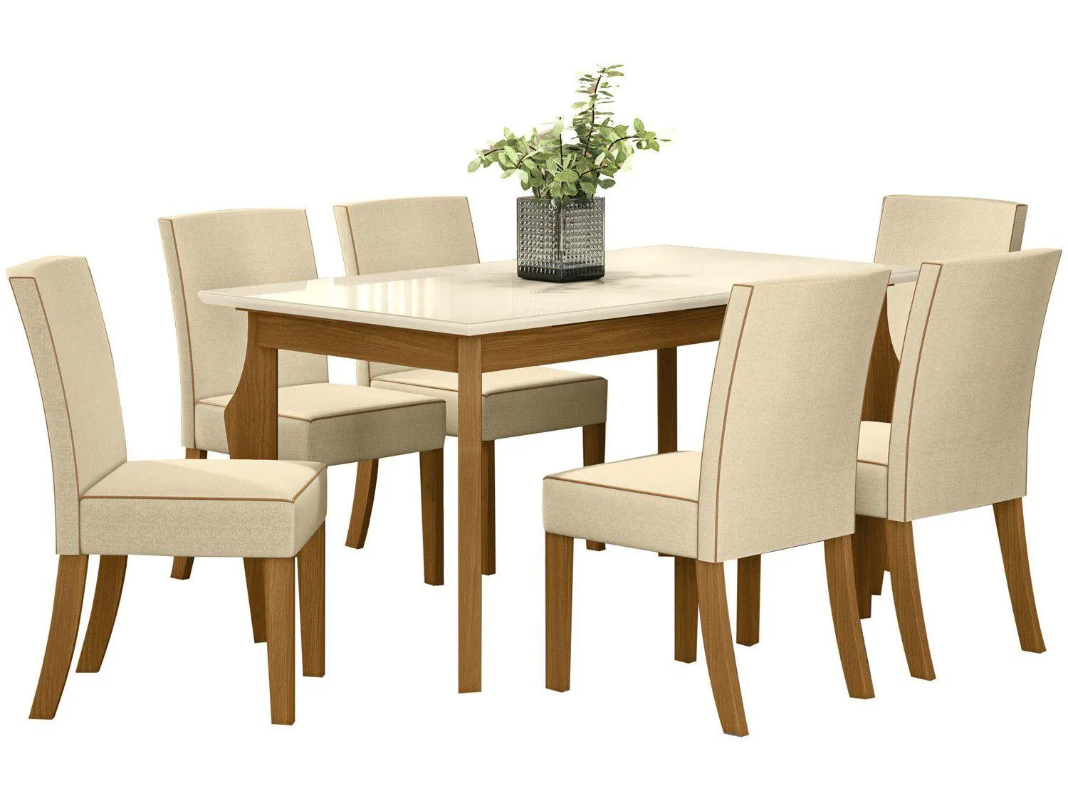 Mesa de Jantar 6 Lugares Retangular Tampo de Vidro