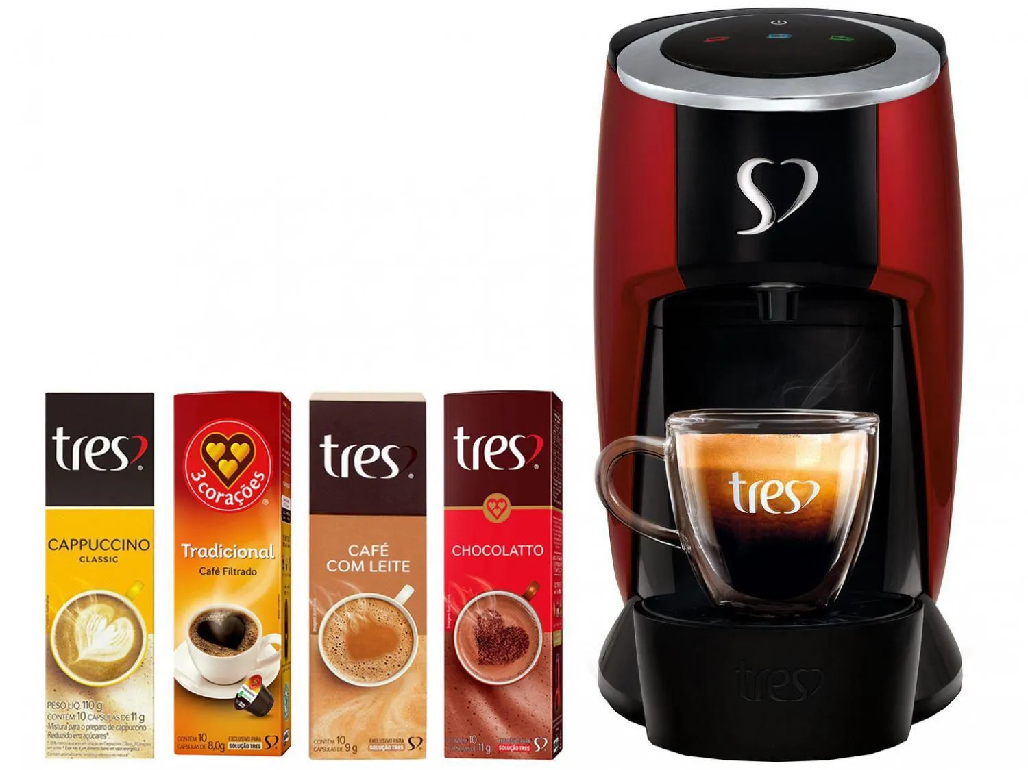 Kit Cafeteira Espresso TRES 3 Corações Touch