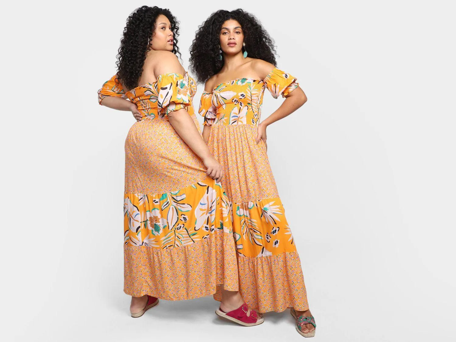Vestido Vista Magalu Longo Ombro a Ombro Lastex Floral