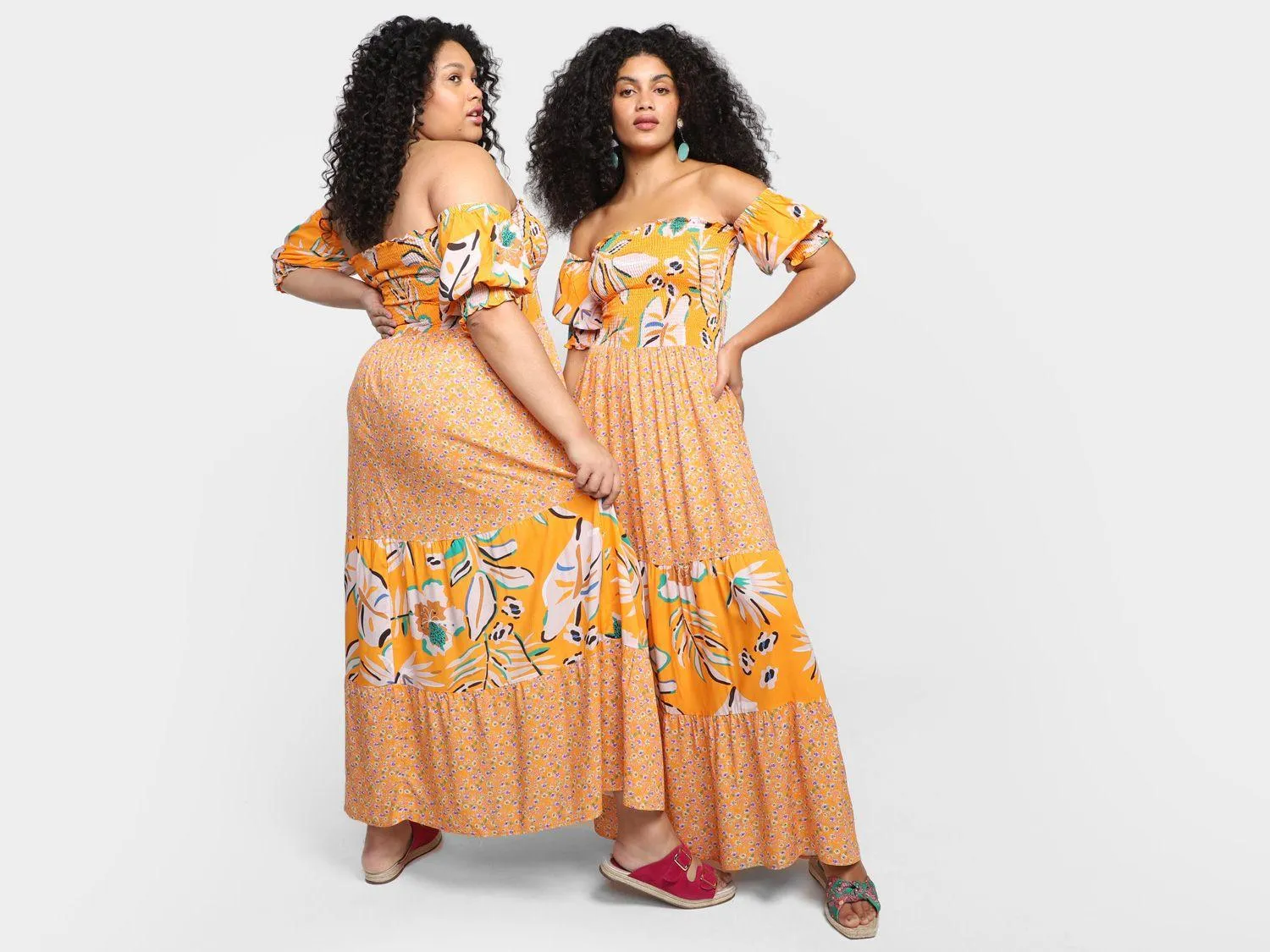 Vestido Vista Magalu Longo Ombro a Ombro Lastex Floral