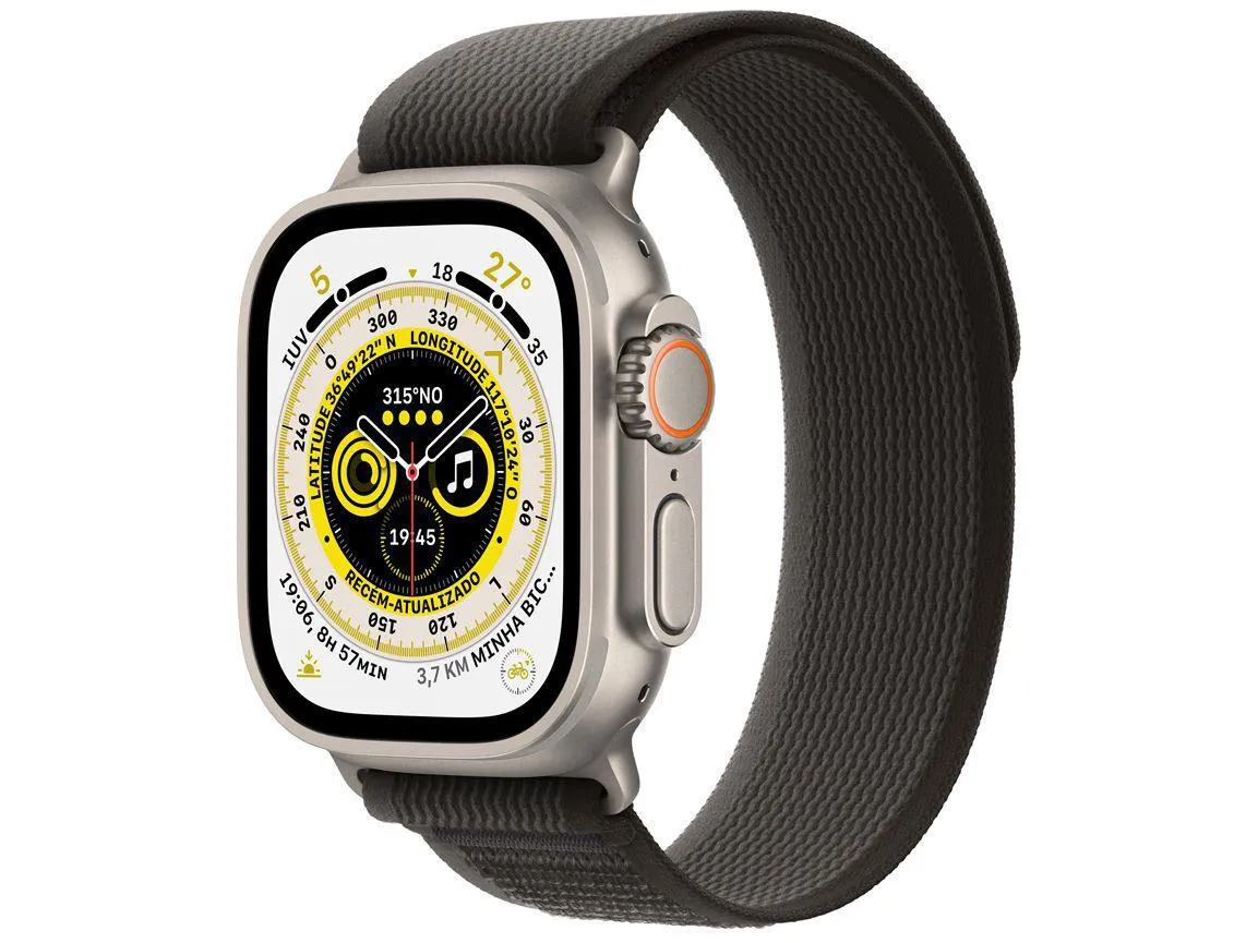 Apple Watch Ultra 49mm GPS + Cellular Caixa Titânio Pulseira Loop Trail Preto e Cinza