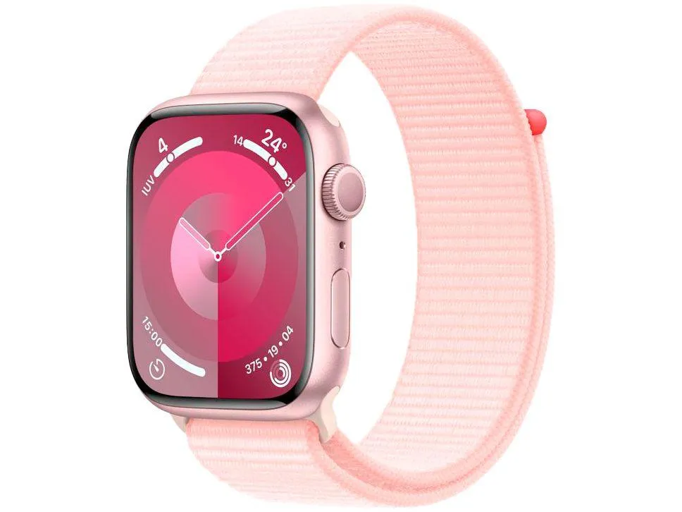 Apple Watch Series 9 GPS Caixa Rosa de Alumínio 45mm Pulseira Loop Esportiva Rosa-clara (Neutro em Carbono)