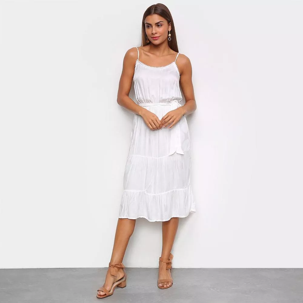 Vestido Hering Midi Com Faixa E Barra Com Babado