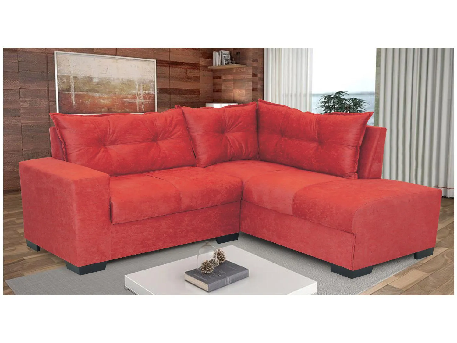 Sofá de Canto 5 Lugares Suede Star Plus