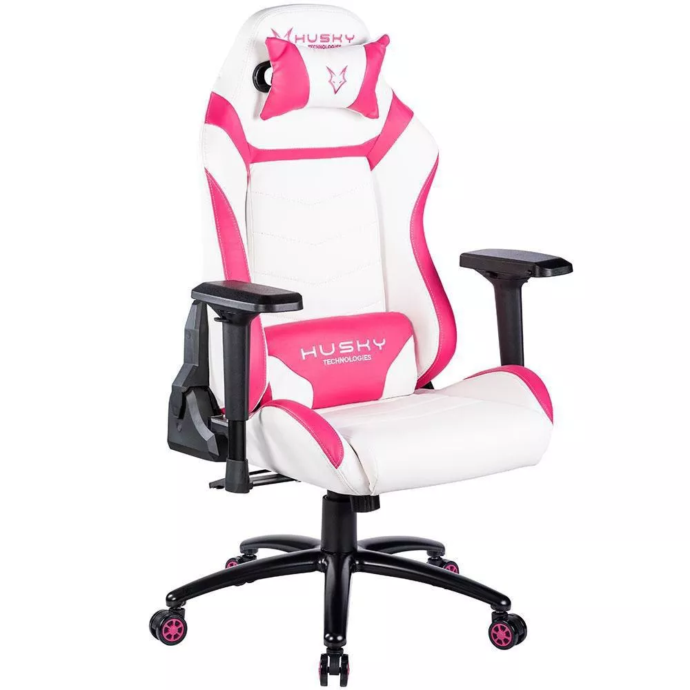 Cadeira Gamer Husky Gaming Avalanche, Rosa e Branco, Com Almofadas, Reclinável, Descanso de Braço 3D - HAV-PW