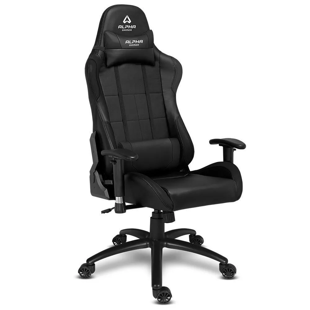 Cadeira Gamer Alpha Gamer Vega, Preto, Reclinável, com Almofadas, Cilindro de Gás Classe 4