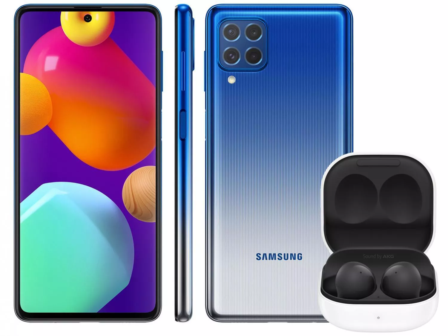 Smartphone Samsung Galaxy M62 128GB Azul - 8GB RAM + Fone de Ouvido Bluetooth Galaxy Buds2