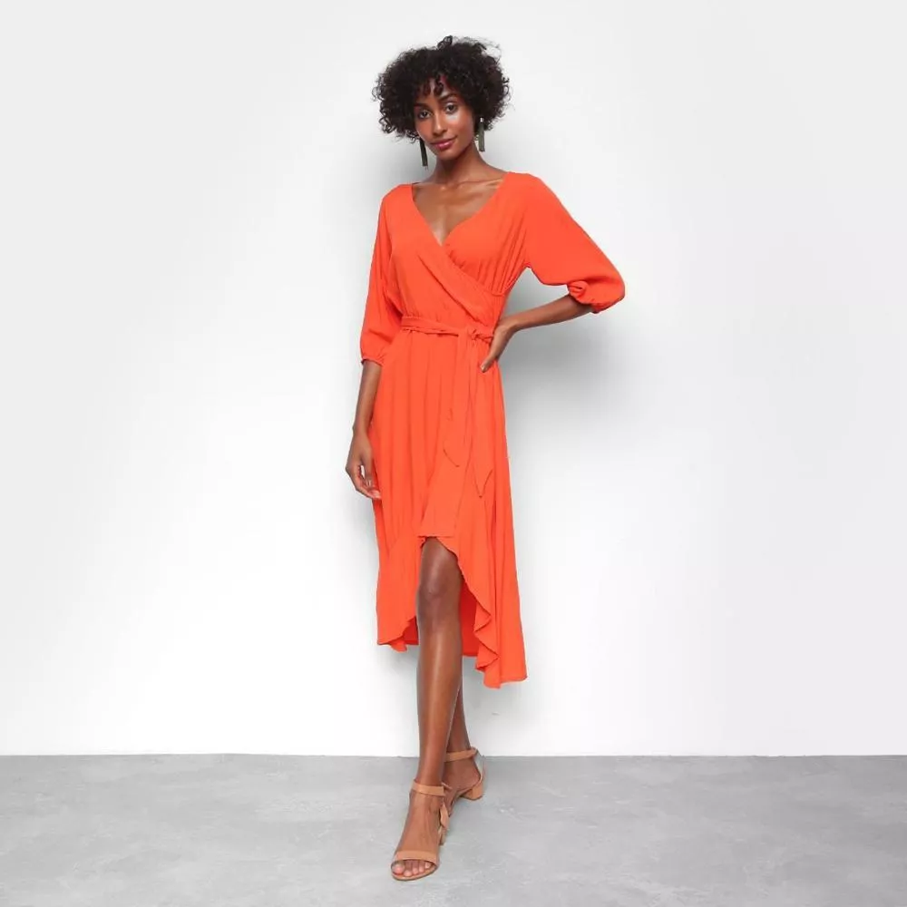 Vestido Mercatto Midi Manga 3/4 Com Amarração