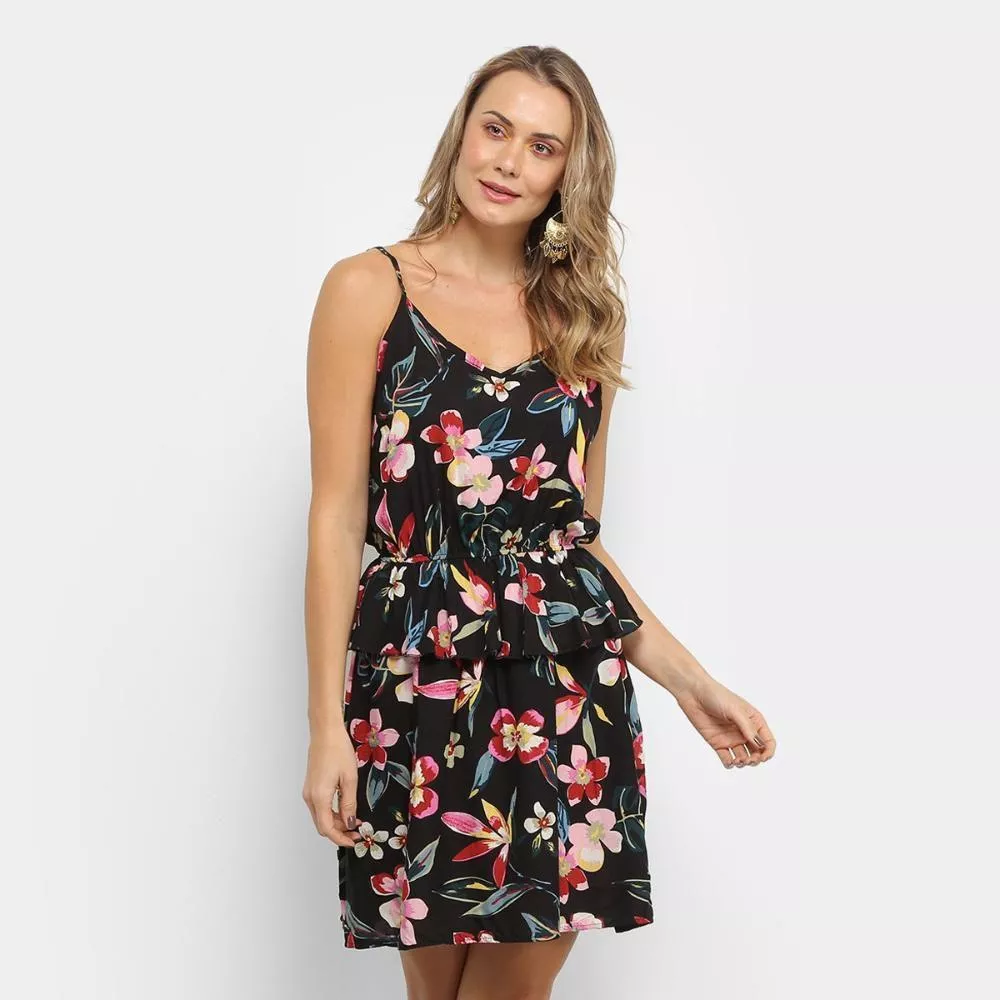 Vestido Sofia Fashion Evasê Curto Floral Babado