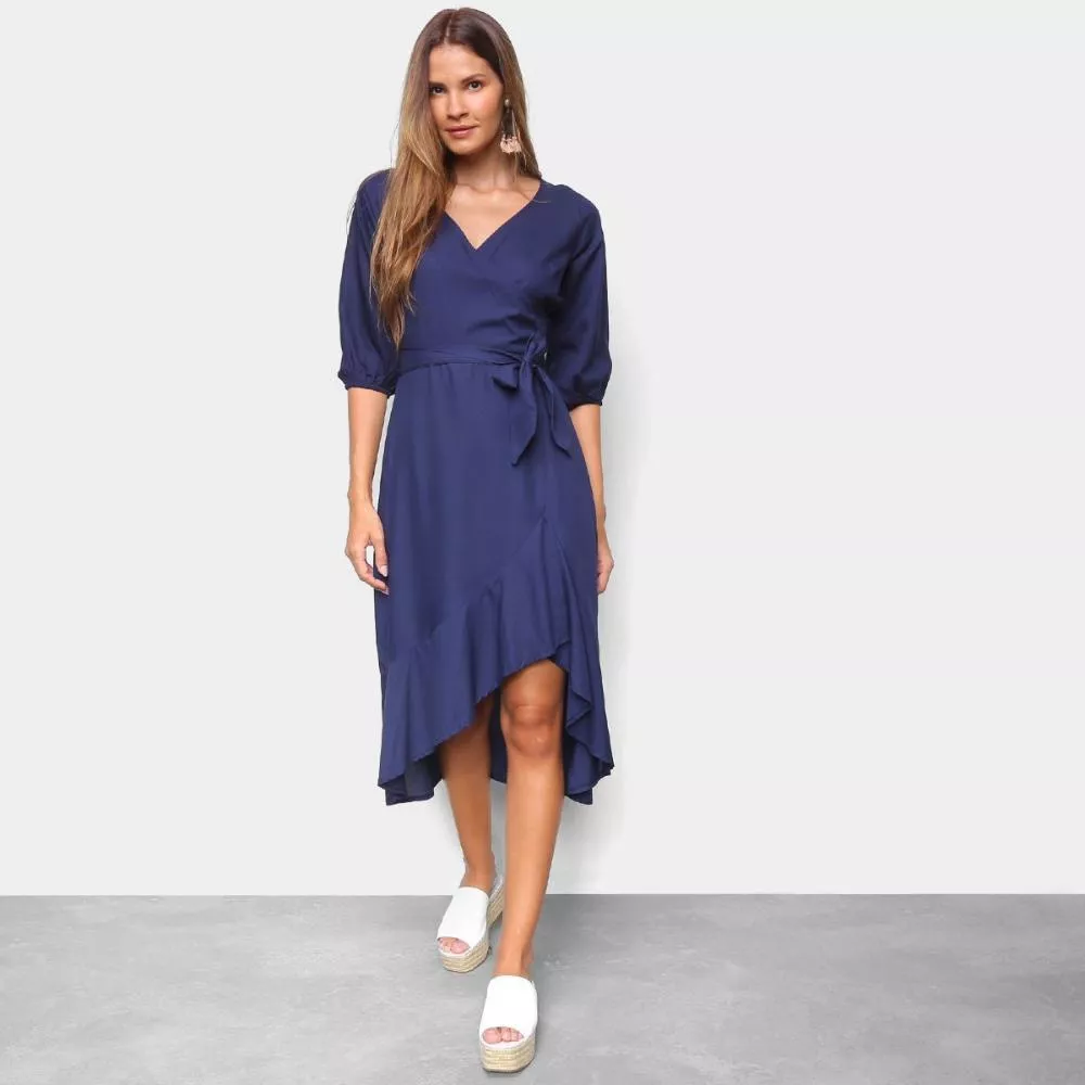 Vestido Mercatto Midi Manga 3/4 Com Amarração