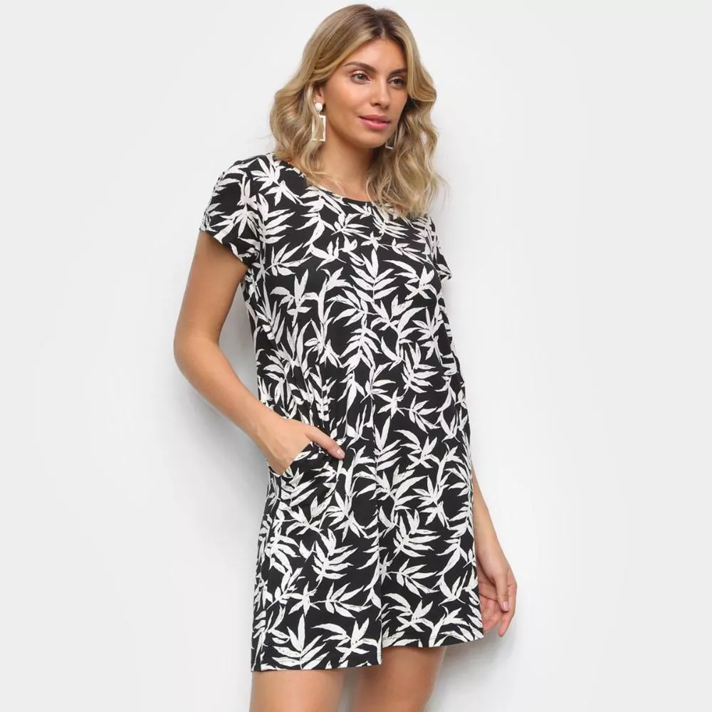 Vestido Naif Reto Manga Curta Bolsos