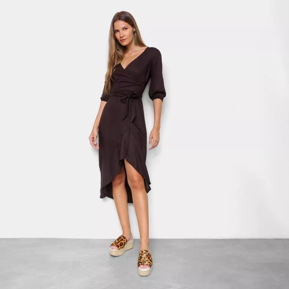 Vestido Mercatto Midi Manga 3/4 Com Amarração