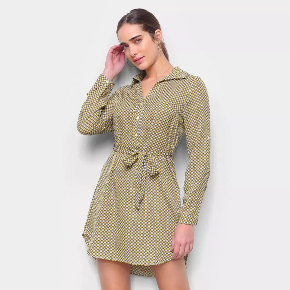 Vestido Favorita's Chemise Estampado Manga Longa