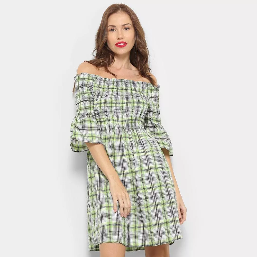 Vestido Top Moda Ombro a Ombro Xadrez