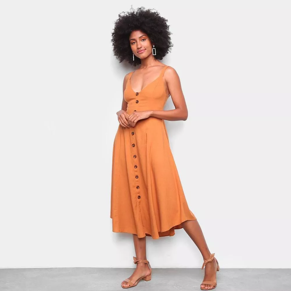 Vestido Farm Evasê Midi Botões
