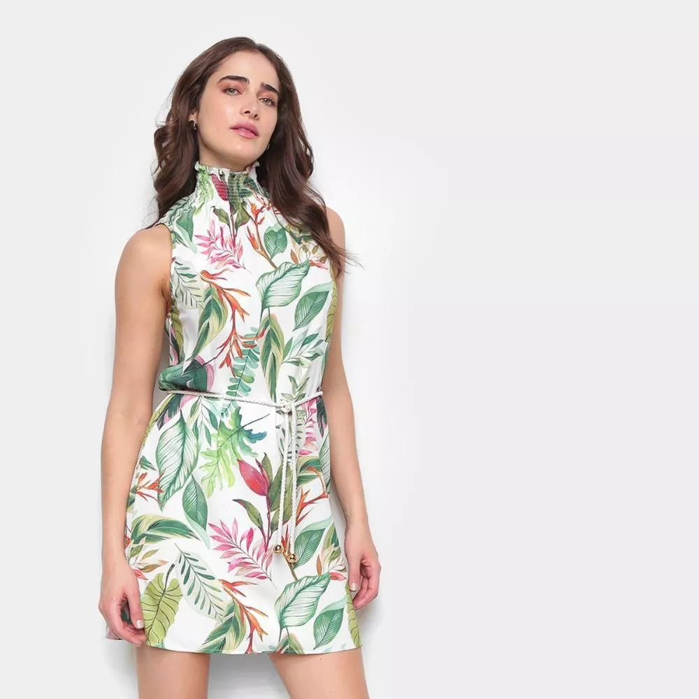 Vestido Lança Perfume Gola Franzida Floral Feminino
